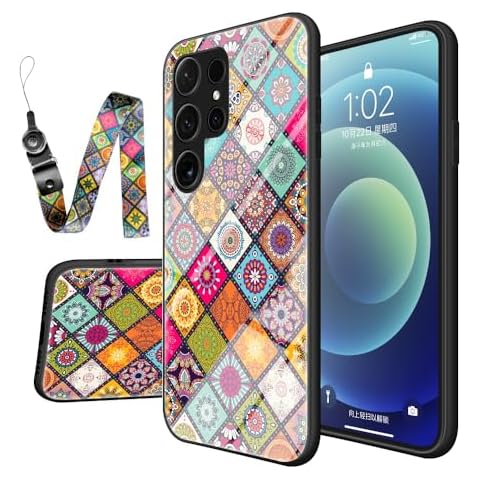 NUVAVO for Samsung Galaxy S23 Ultra Case Glass Ceramic Texture Renaissance Realistic Oil Painting Style Women's Girls Phone Protective Case - with Bracelet Cover