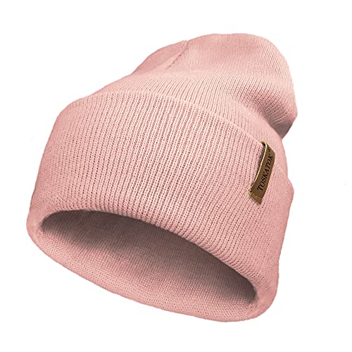 TOSKATOK Unisex Ladies Soft Feel Turn up or Slouch Knit Beanie Hat Warm Winter Woolly Hat-Nude