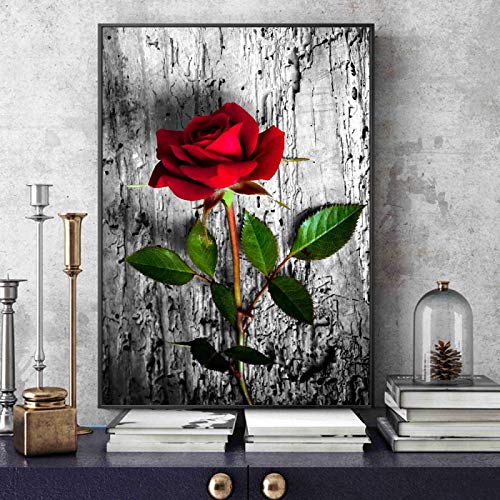 Amazon｜絵画美術 バラの花のキャンバスの絵画インテリアモダンの赤い