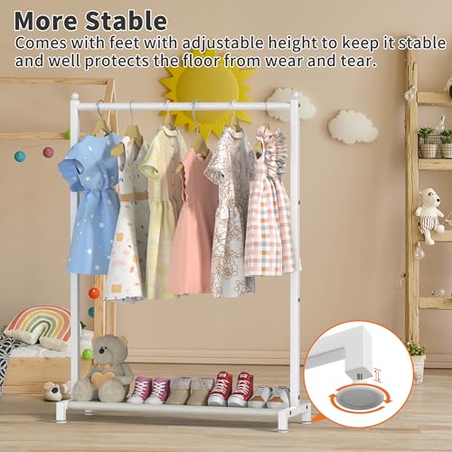 Livilord Kinder-Kleiderständer mit unterem Aufbewahrungsregal, Metall-Kleiderständer für Kinder, freistehend, Tanzkostüm, Kleiderständer zum Aufhängen von Kleidung, Weiß