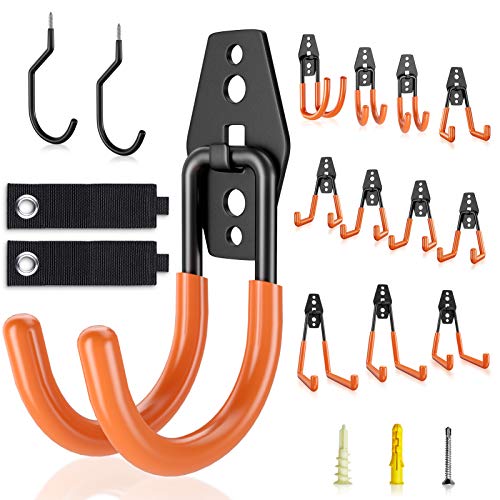 Garage Hooks Heavy Duty, VACNITE 16 Pack with Bike Hooks and Storage Strap, Garage Storage Hooks, Tool Hangers for Garage, Garage Hooks Wall Mount,Garage Organizer Hooks for Garden Tools,Ladders,Hoses