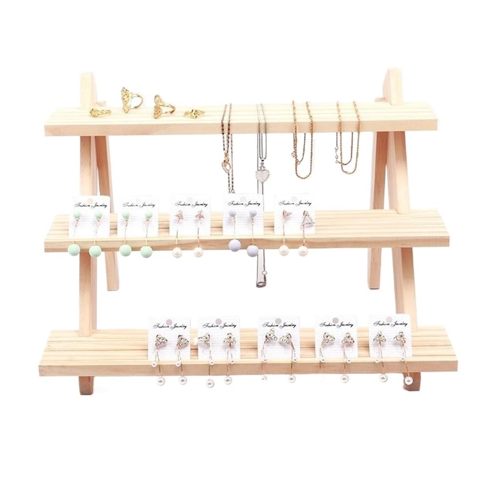 FAJNUZI2024 Jewellery Display Stand 3-Tier Wood Jewelry Display Rack for Earrings Necklaces Bracelets - Tabletop Organizer