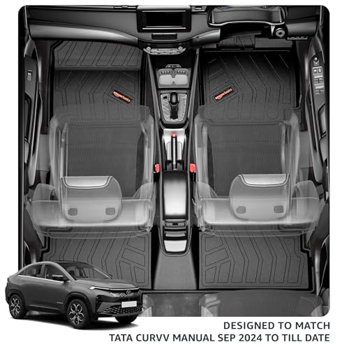 Image of Amazon Basics - 5D Car Floor Mats for Tata CURVV (Manual, Sep 2024-Present) | All-Weather | Odor-Free | Custom Fit| TPE | Black