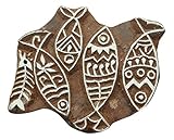 Fish Pattern Hand Carved Wood Printing Blocks Textile Stamp Wooden Brown Block