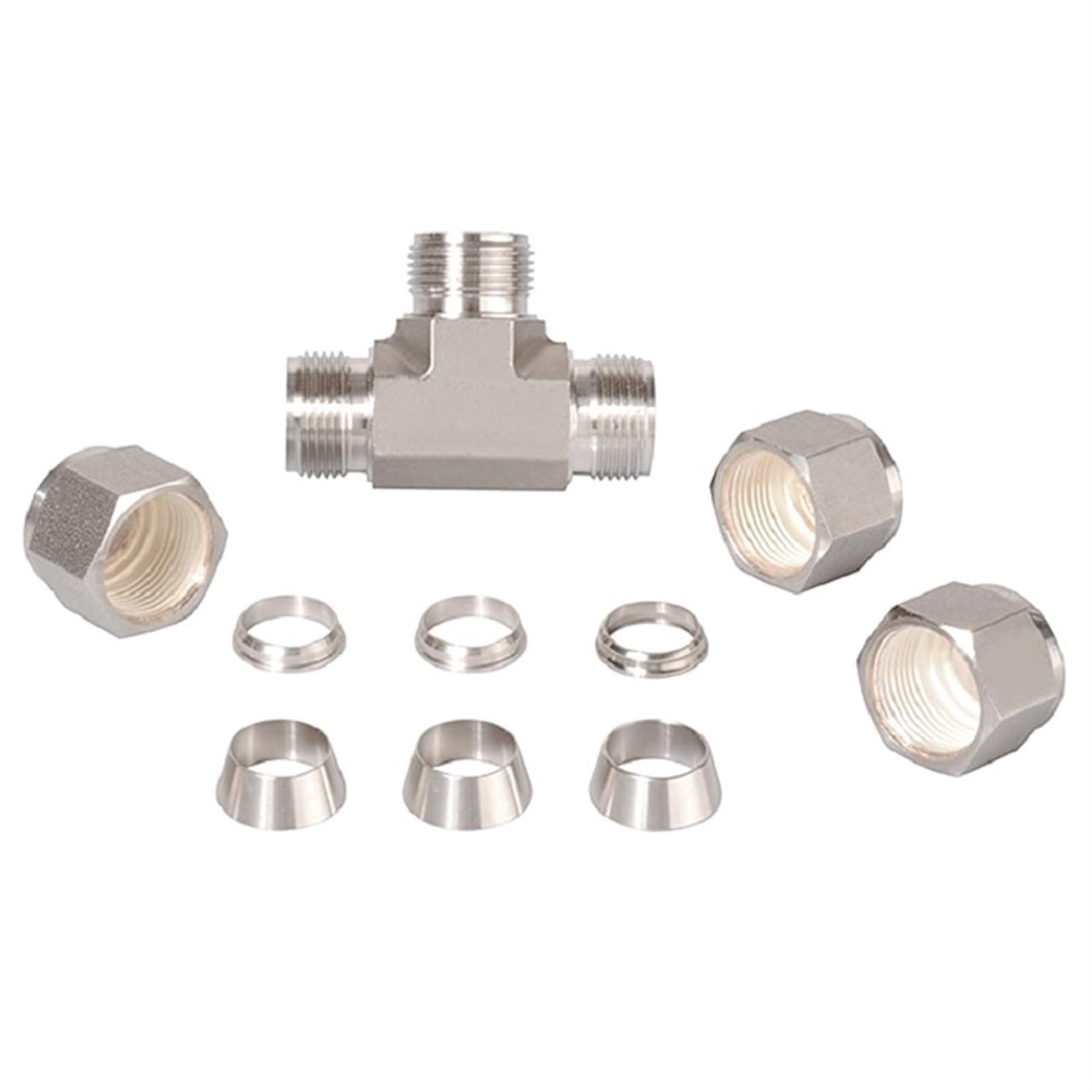 Accesorio de compresión de Doble férula de 3 vías en T de Acero Inoxidable Accesorios de plomería en T Unión en T para Tuberías(12 mm)