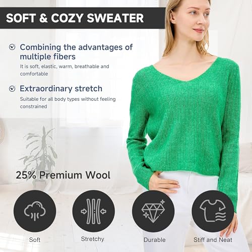 Image of Simple&Opulence Women's Long Sleeve V-Neck Sweater Off-Shoulder Light Cropped Sweaters for Women Wool Sweater S-XL