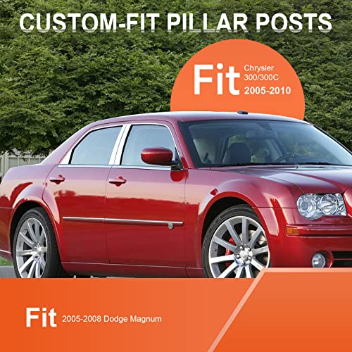 Aclong 6Pcs Silver Pillar Posts Door Window Trim Anti Scratch Stickers Door Pillar Moldings Cover Set Compatible With 2005-2010 Chrysler 300/300C 2005-2008 Dodge Magnum #TOP1