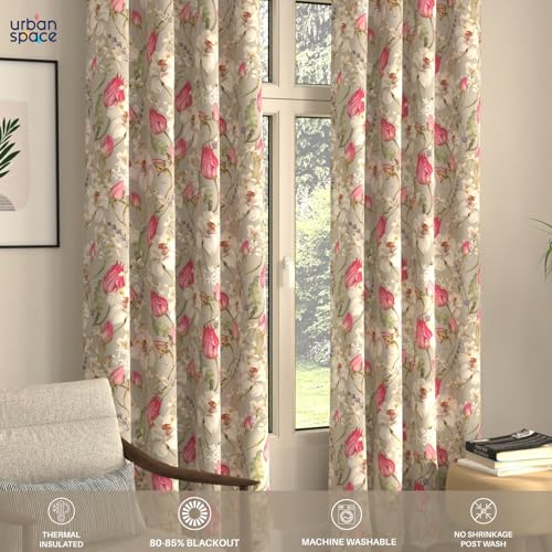 Image of Urban Space Blackout Curtains 5 Feet Set of 2 for Window, 80-85% Light Blocking Curtains for Living Room, Digital Printed Curtains with Eyelets, Tieback Included (Flora nova Grey, 5 Feet)