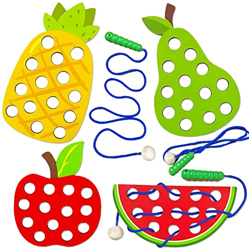 4 Pack Wooden Fruit Lacing Toys