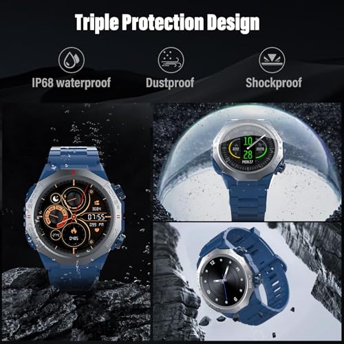 Image of Military Smart Watches for Men(Answer /Make Calls), 1.39 inchHD Fitness Watch, 24 /7 Heart Rate Sleep Monitor, Smart Watch for Men 110+ Sport Modes, 30Day, IP68 Waterproof Smartwatch for Android iOS, Blue