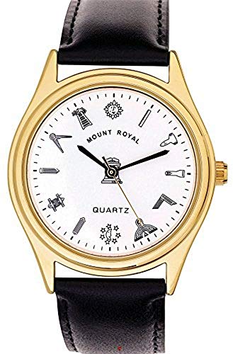 I LUV LTD Gents Masonic Wrist Watch   White Face Quartz Black Smooth Leather   Gift Box