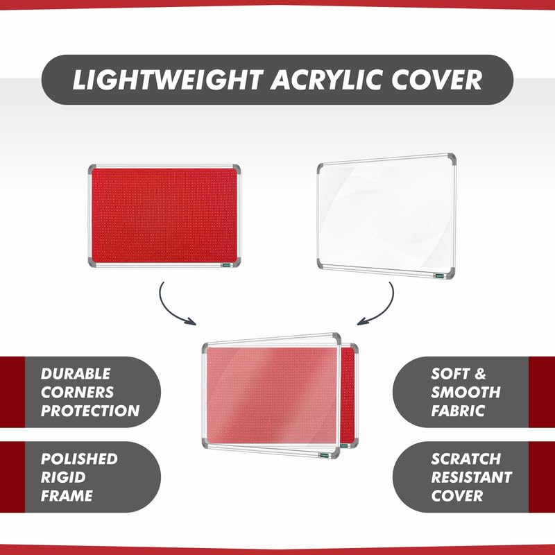Image of YAJNAS 2X6 Feet Premium Material Red Designed Notice Board with Acrylic Door /Soft Board /Bulletin Board /Pin-up Display Board for Study Room, Office, School & Home Use