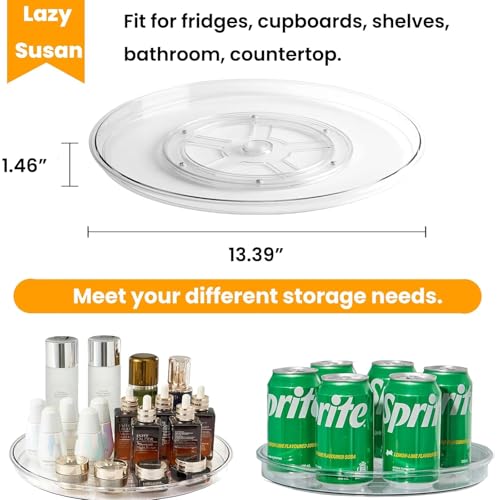 Image of vacane Clear Lazy Susan Organizer, Non-Skid 13 inch Plastic Lazy Susan Turntable for Cabinet Rotating Pantry Lazy Susan Cabinet Organizer, Storage Containers for Kitchen, Refrigerator Countertop, Bathroom