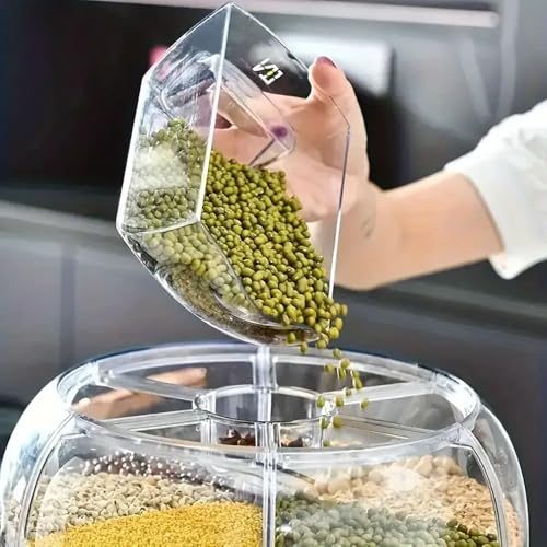 Rotating grain distributor, 6-grid large rice storage container for storing rice, beans and cat food, sealed and moisture-proof, large size. - Image 5