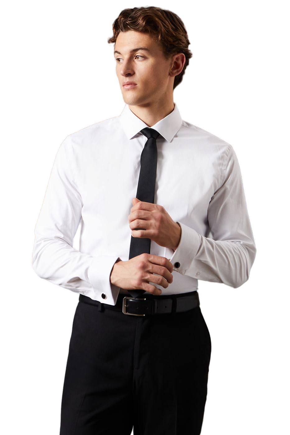 Burton White Easy Iron Double Cuff Tailored Long Sleeve Shirt, 17.5 in, white