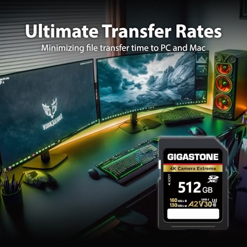 Image of 【5-Years Data Recovery】 GIGASTONE 512GB SD Card, 4K Camera Extreme, Speed Up to 160MB /s, UHS-I A2 V30 U3 C10 SDXC Memory Card High Speed, Compatible with Kodak Olympus Digital Camera