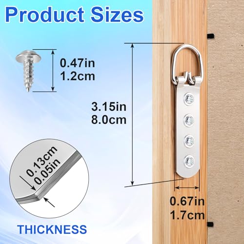 Image of ANCIRS 6 Pcs Super Heavy Duty Extra Large Strap Hanger, 4 Hole D-Ring Picture Hanging Hardware, Heavy Duty D Ring Picture Hangers with 24pcs Screws for Picture, Frame