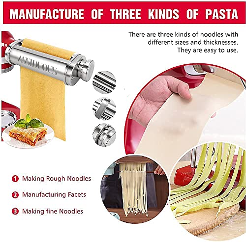 Assiduous Stainless Steel Pasta Maker for Kitchenaid 3-Piece Set, Manual, 8 Settings - Image 2