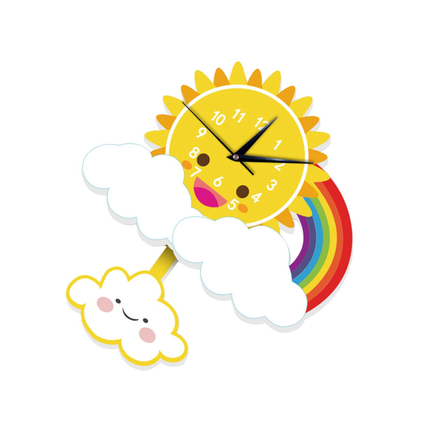 Horloge murale dessin animé soleil arc-en-ciel ifundom, cadeau créatif pour enfant