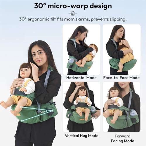 Image of StarAndDaisy 3-in-1 Baby Carrier for 0 to 3 Year Baby /Kangaroo Bag with Comfortable Soft Hip Seat /Baby Carrier /Sling - 3 Carrying Positions with 2 Storage Pockets (3 in1-Green)