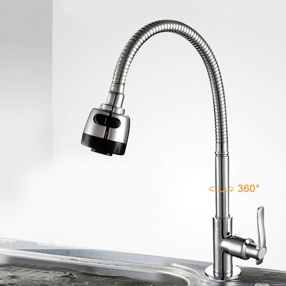 Kitchen Faucet G1/2in Universal Bendable Home Kitchen Single Cold Water Tap Kitchen Sink Water Faucet, Chrome - Image 2