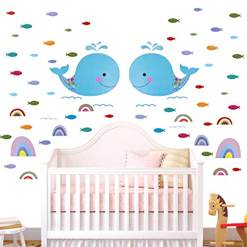 2 pezzi Sticker da Muro di Pesci Marini (Balena) Adesivi Murali Cameretta Bambini Decorazione murale rimovibile per Ragazzi Camera da letto Soggiorno Scuola materna