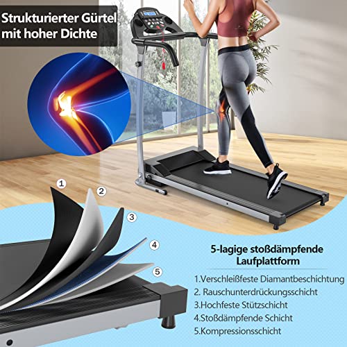 GOPLUS Klappbares Laufband mit 12 Programmen, LCD-Display, 1-10 km/h, mit 100 kg Belastbar, Rollbar mit Rädern, mit… – Bild 5