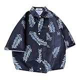 [Stabbon] メンズ 半袖 夏服 赤 薄手 アロハシャツ パナマ ドラゴン柄 hawaii 和風 リネン 通気速乾 超軽量 ゆったり プリント 夏 ハワイアンシャツ 開襟シャツ トップス オープンカラー カジュアル 大きいサイズ (3XL,ネイビー03)