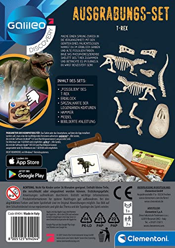 Clementoni Galileo Discovery – Ausgrabungs-Set T-Rex, Ausgraben von Dinosaurier-Fossilien mit Hammer & Meißel, für kleine Forscher, Spielzeug für Kinder ab 7 Jahren von Clementoni 69404