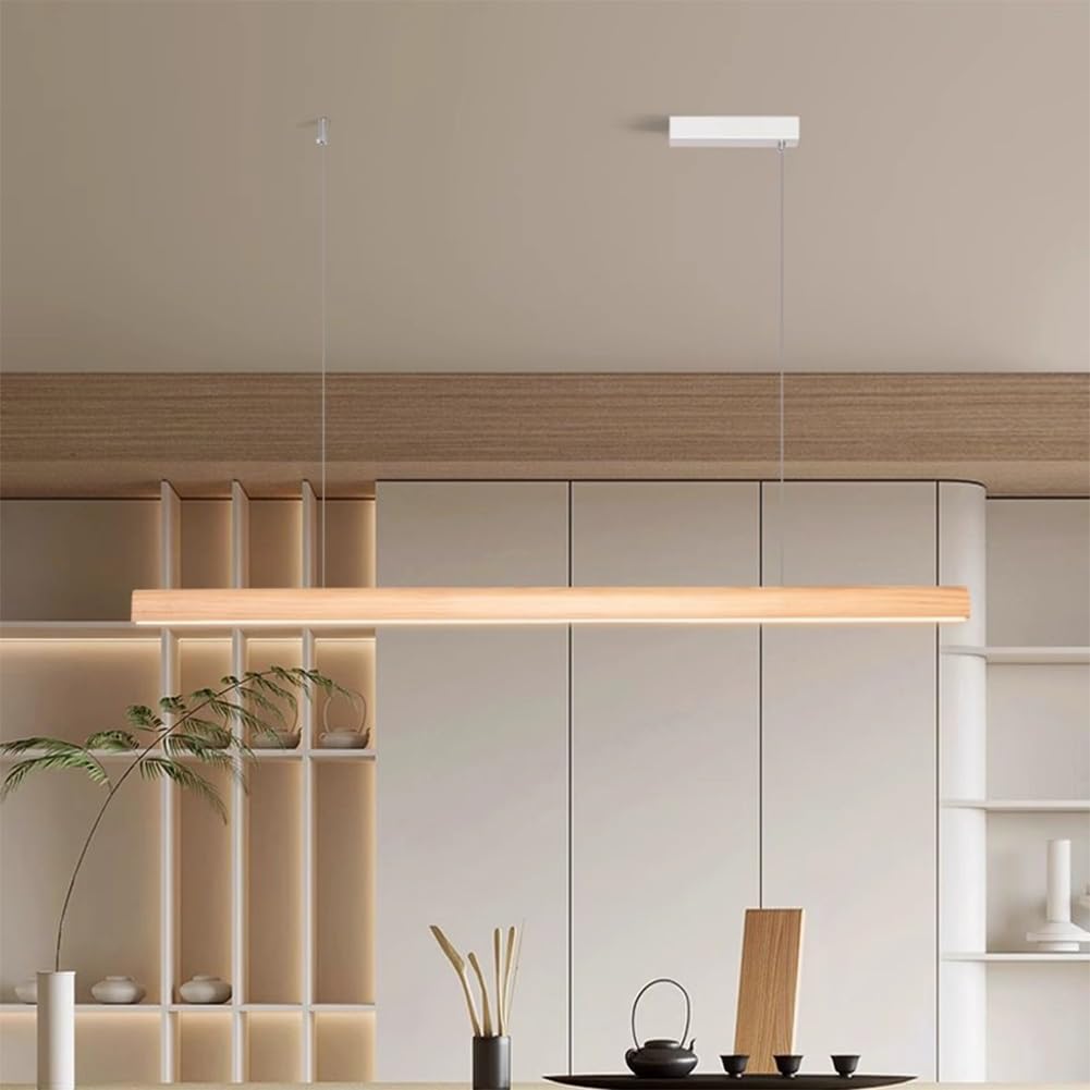 Luminaire LED Suspension Dimmable Cuisine Salle a Manger, 32W Lampe à Suspension avec Télécommande, Lustre Design Moderne Réglable en Hauteur, pour Salon Chambre Table a Manger Couloir(Holz,100cm)