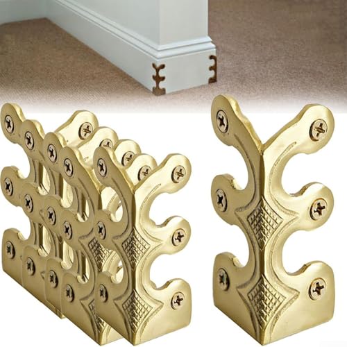 Image of 6Pcs Skiffers Baseboard Corner Protectors, Rustic Vintage Metal Corner Guard, Decorative Baseboard Shield, Brass Skirting Board Protection, Antique Bronze Furniture Edge Protector (Gold)