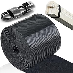 TEUVO Fascette Fermacavo, 10CM x 3M Ganci Non Adesivi Nylon Tagliabili Organizzatore Regolabili Lunghezza Riutilizzabili Gancio per Cavo Gestione, Cucire, DIY Artigianato Intorno a Home e Ufficio Nero