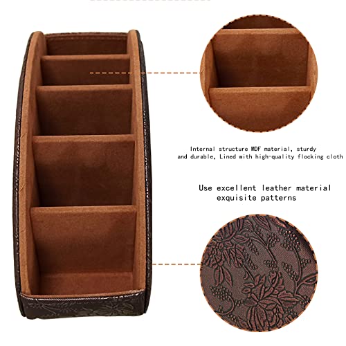 5-Compartments Rotating Leather Remote Control Organizer - 360° Rotate