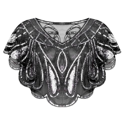Women's 1920s Sequin Beaded Evening Cape Bridal Sparkly Flapper Shawl for Evening Dresses