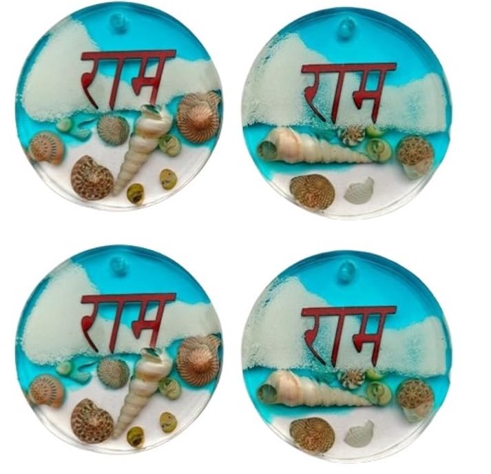 Round Shape Mullti Colour Resin Soan (Shells & Red Ram Cutout Inside) for Rakhi/Pooja/Door Tags (5x5x1 CM) (4 Pairs - 8 pcs)-image-30