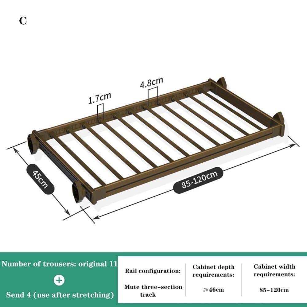 XwBaiW Pull Out Pants Rack for Closet, Pull Out Clothes Hanger Rod Adjustable Wardrobe Clothing Rail Hanger Rack Bar Space Saving Aluminum Alloy Closet Organizer(Gold,Large)