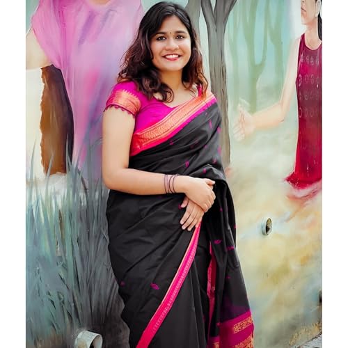Image of DHIHA Gadwal Cotton Saree for Women | Pure Kalyani Cotton Saree with Zari Border Tassels & Blouse | Kanjivaram Linen Silk | Handloom Weave