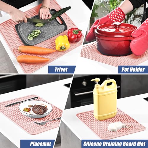 KitchenRaku Abtropfmatte 40x45cm , Geschirr aus Silikon hitzebeständiges rutschfestes Abtropfmatte Spüle,Spülmatte Abtropfunterlage,Tischset (Blassrosa)