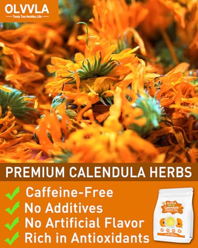 Image of Olvvla - Natural Calendula Flowers Tea Bags - 1.5g X 50 Count - Premium Calendula Tea - Non-GMO - Caffeine-free - Dried Calendula Herbal Tea - Rich in Antioxidants & Promote Relaxation