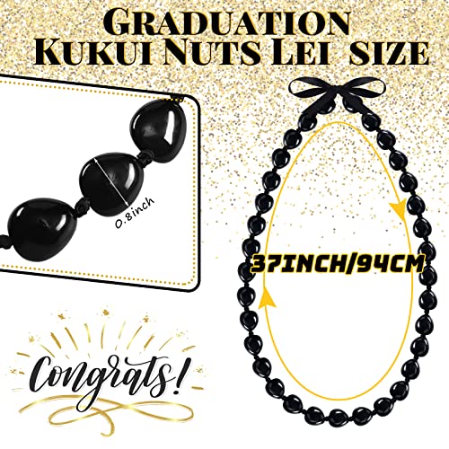 Tondiamo Hawaiian Kukui Nuts Lei 37'' Acrylic Black Hawaiian Luau Party Lei Necklace with Bow2