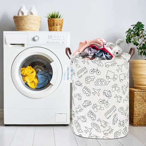 Image of Laundry Hamper Fabric Organizer Collapsible Basket Vehicle | Waterproof Storage Bin Kids Toy Clothes Baskets for Gift Children Nursery Bedroom Bathroom