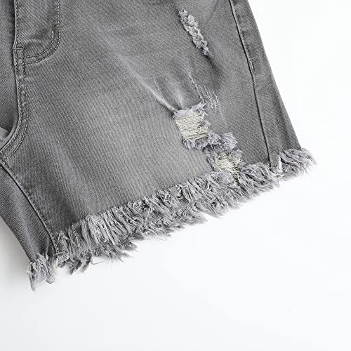 Image of THUNDER STAR Women Mid Rise Ripped Stretchy Jeans Shorts Frayed Raw Hem Casual Denim Shorts