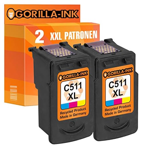 Gorilla-Ink skrivarpatron för Canon PG-510 XL & CL-511 XL | 2X Black & 1x Color | 15 ml XXL-innehåll! (5) 2x Color