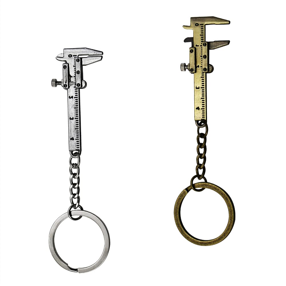 Loekrdos2PCS Mini Tool Keychain Vernier Caliper Key Chain Key Ring Pocket Tool Set Mini Camping Gadget Keychain Outdoor Tool Gadget Multitool Gift