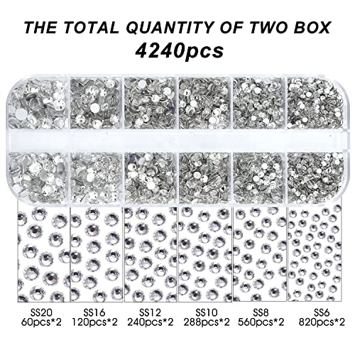 4240Pcs Flatback Clear Rhinestones Glass Crystal Diamonds For Nail Art Crafts Tumblers Glitter Round With Tweezers And Picking Pen (Ss6~Ss20 Set)…… #TOP2