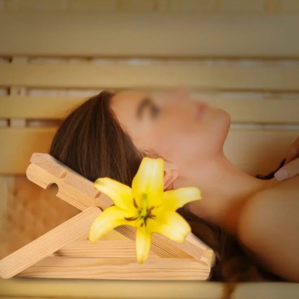 Appui-tête en bois massif avec design ergonomique, confortable pour le cou et le dos pour salles de sauna 37 x 34 cm