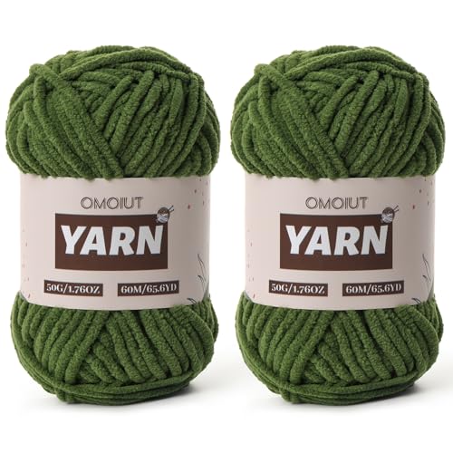 Image of 2 Packs Plush Chenille Chunky Crochet Yarn - Baby Yarn for Crocheting Soft - Velvet Yarns Knitting for Blankets Crafts - Fluffy Amigurumi Yarns 100g /131yds (2 Pine Green)