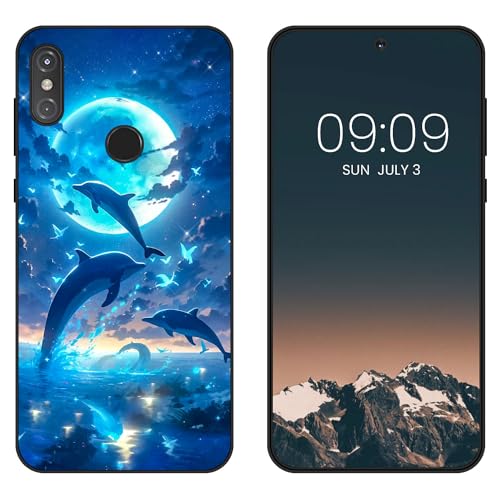 WUACYEAMING Funda Bonita para Motorola One Power/P30 Note,Carcasa con Aesthetic Lindo Dibujos,Ultrafina Suave TPU Antigolpes Case Divertidas Diseño Negro-Delfines