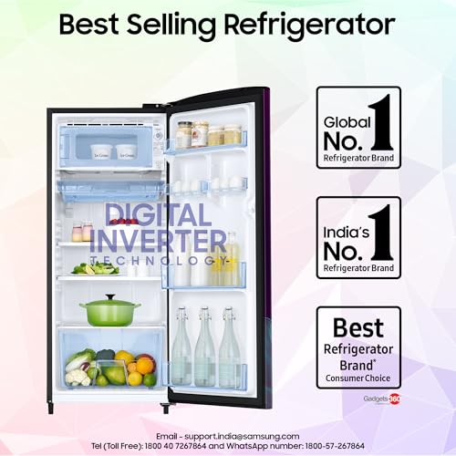 Image of Samsung 183 L, 4 Star, Digital Inverter, Direct-Cool Single Door Refrigerator (RR20H27249R /NL, Paradise Bloom Purple, Single Touch Defrost, 2026 Model)
