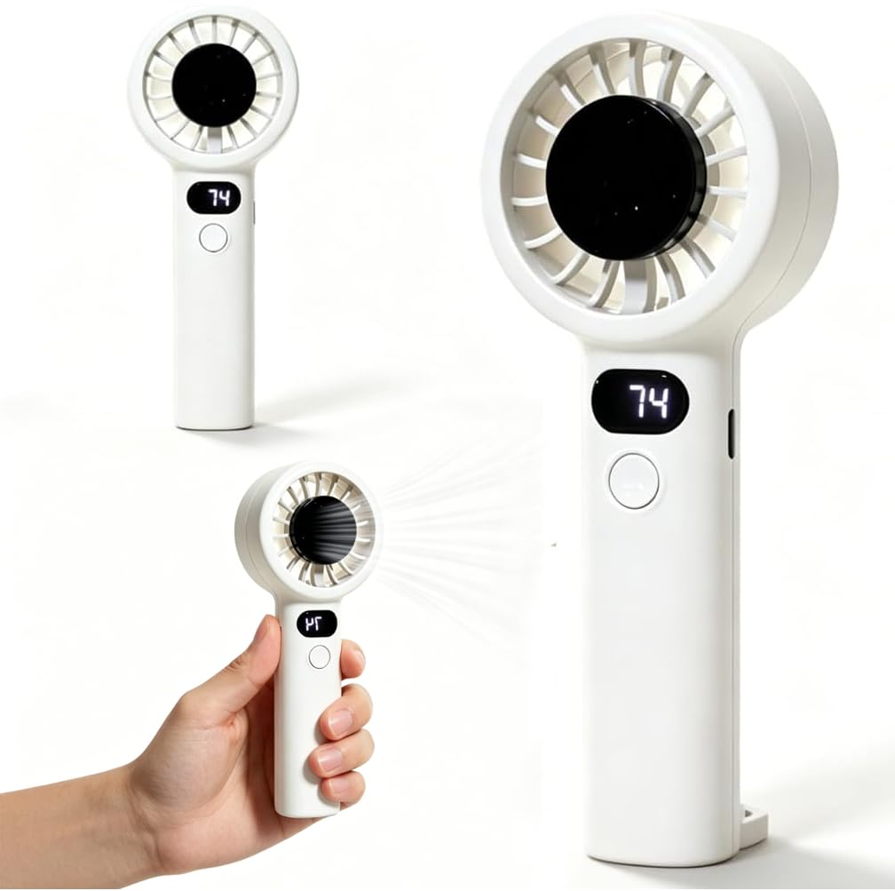 KMFASVX Mini Portable Hand Held Fan, Rechargeable Handheld Fan, Desk & Hand Fans,3 Speeds Personal Fan Gifts for Family Friends Home Office Bedroom Outdoor Travel - White